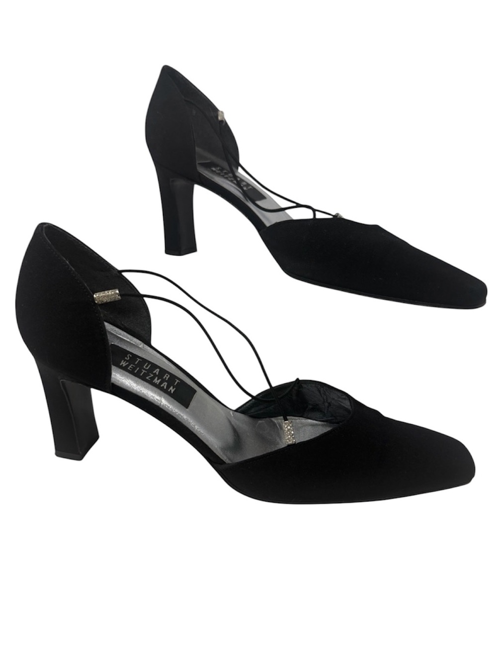 Vintage Stuart Weitzman Black Spider Jeweled Elastic Strap Heels size 9 1/2